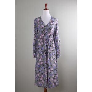 ANN TAYLOR LOFT $84 Floral Print Shirred V-Neck Midi Dress Size 4 Petite